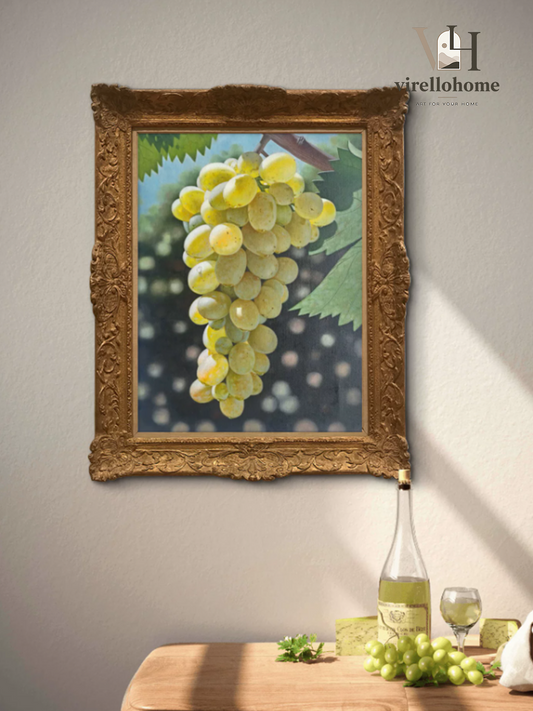 Golden Vine Grapes Realism Oil Artwork