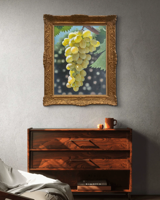 Golden Vine Grapes Realism Oil Artwork